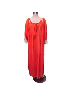 Vintage CATTANI of CALIFORNIA Gown Robe SET Flame Orange MarkedM/L Modern  S/M